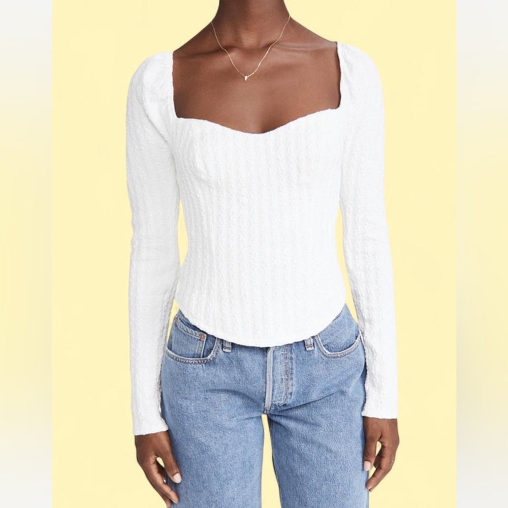 Free People Brittany Top White Size M Square Neck Puff Long Sleeve Open Back